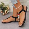 Mode Sommer Neu Kneifzehen Strass Niedrig Absatz Sandalen für Damen Strandschuhe Retro Boho Perlen Slip-On Komfort Sandalias Mujer