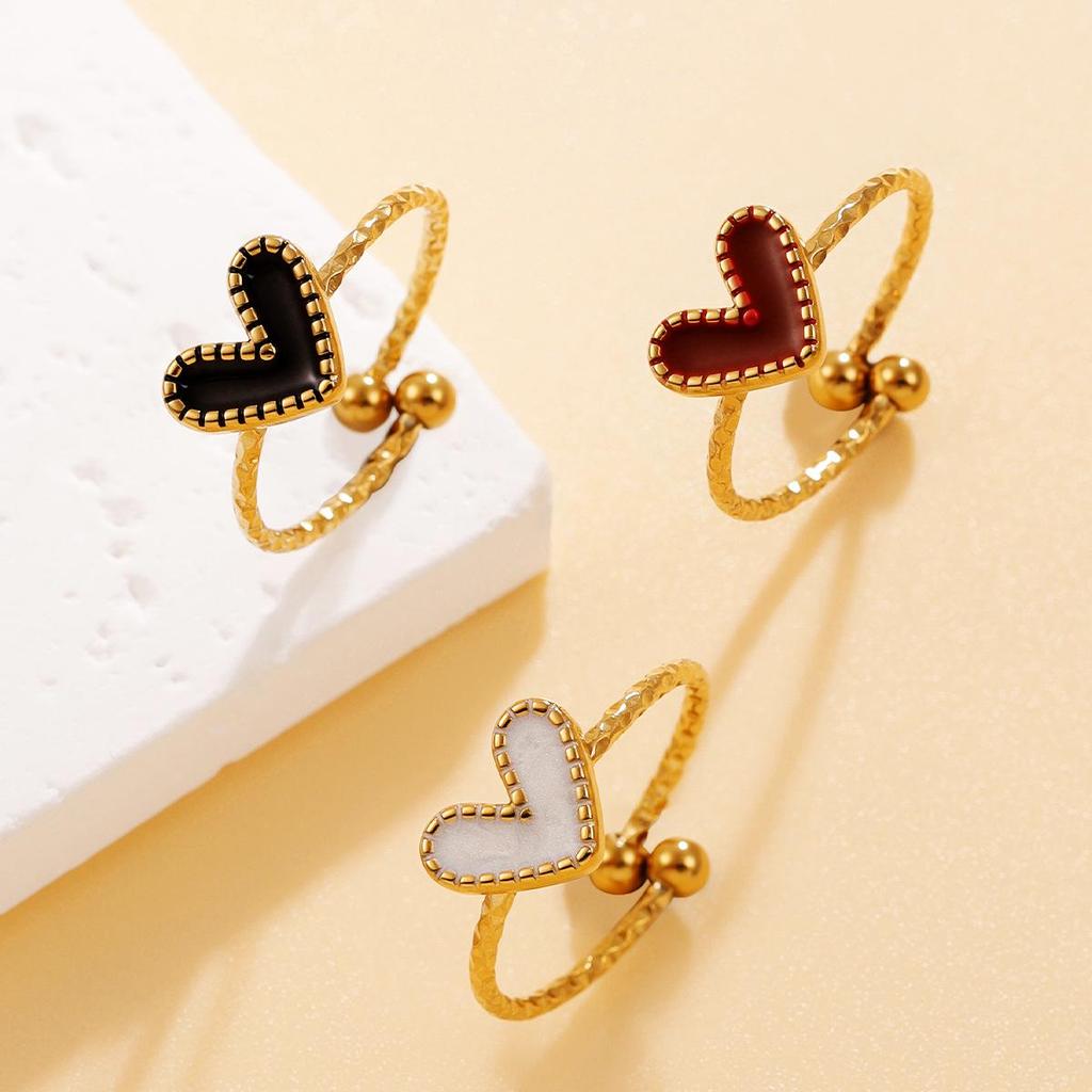 Live Broadcast Style Heart-Shaped Stainless Steel Ring for Women - Cute and Sweet Drip Oil Design