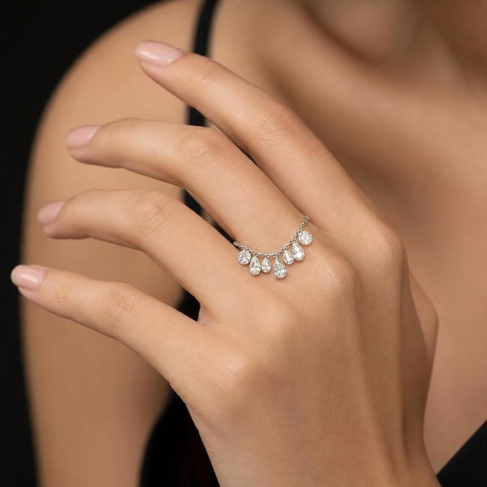 Water Drop Shape Charm Ring Adjustable Stackable Ring New Chain Ring Women