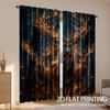 2pcs Magic Deer Winter Forest Curtains - Semi-Sheer Polyester Rod Pocket Curtains with Glowing Deer & Glowing Eyes   for Living R