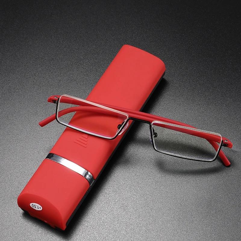 Anti blue light Coated Lenses Business Half Frameless Ultra-light Portable Reading Presbyopia Eyeglasses + Box +1.25 +1.5 +1.75 +2.25 To +4