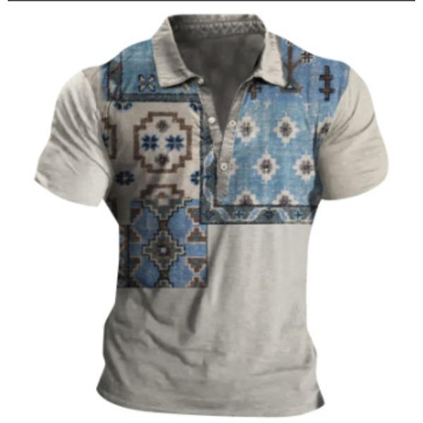 Digital 3D Printed Men'S Polo Shirt Men'S Casual Splicing Color Short Sleeve Shirt