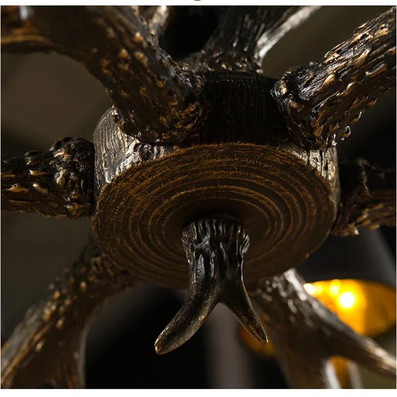 Retro Style Antler Resin With Lampshade Chandelier For Living Room Dining Room Sweep Gold Spray Paint Indoor Modern Home Decor