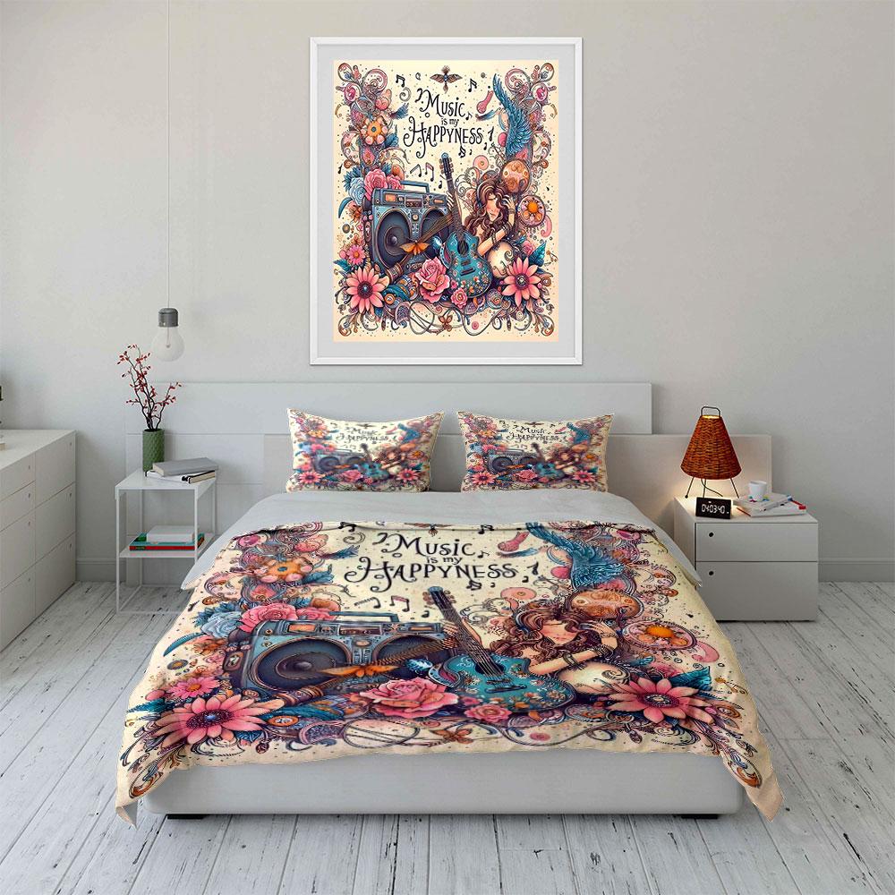 Floral Music Art Set Decor Multiple sizes kid's and adults' bedroom Exquisite 3PC bedding set, gift