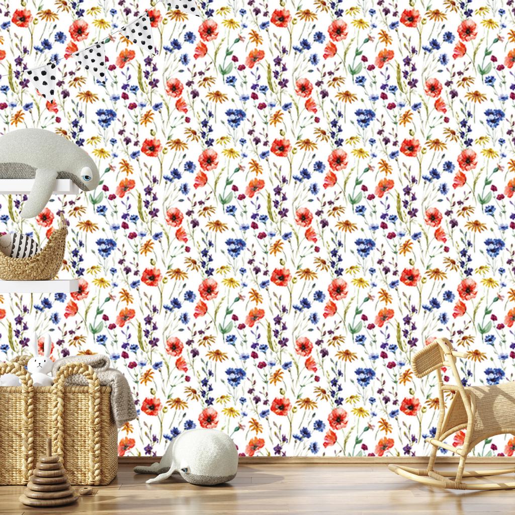 Poppies, Cornflowers and Chamomile Wallpaper for Living Room and Bedroom 50x1000