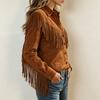 Westernskjorte for kvinner med semsket skinn-frynser, langermet, smal passform, cowboybluse Topp
