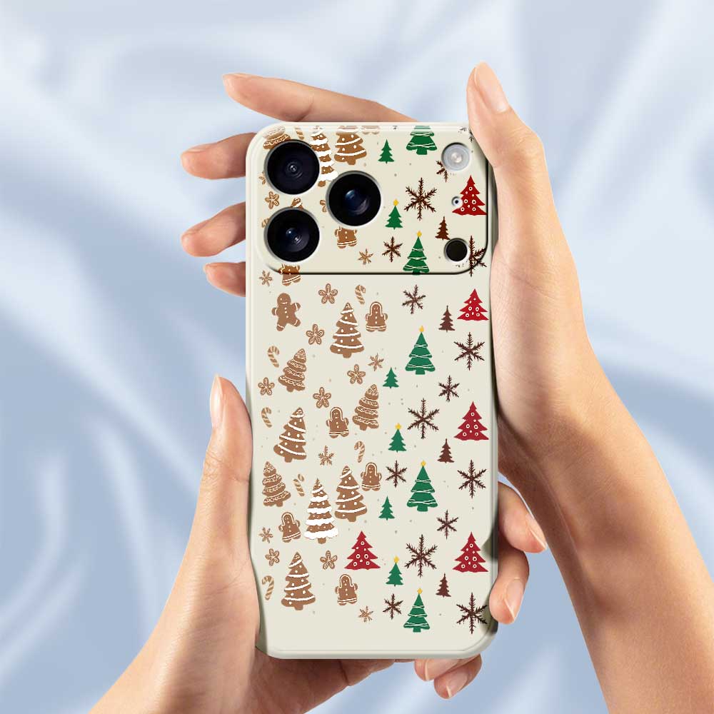 For iPhone 17 Pro Case Christmas Tree Gingerbread Pattern Printing Straight Edge TPU Phone Back Cover