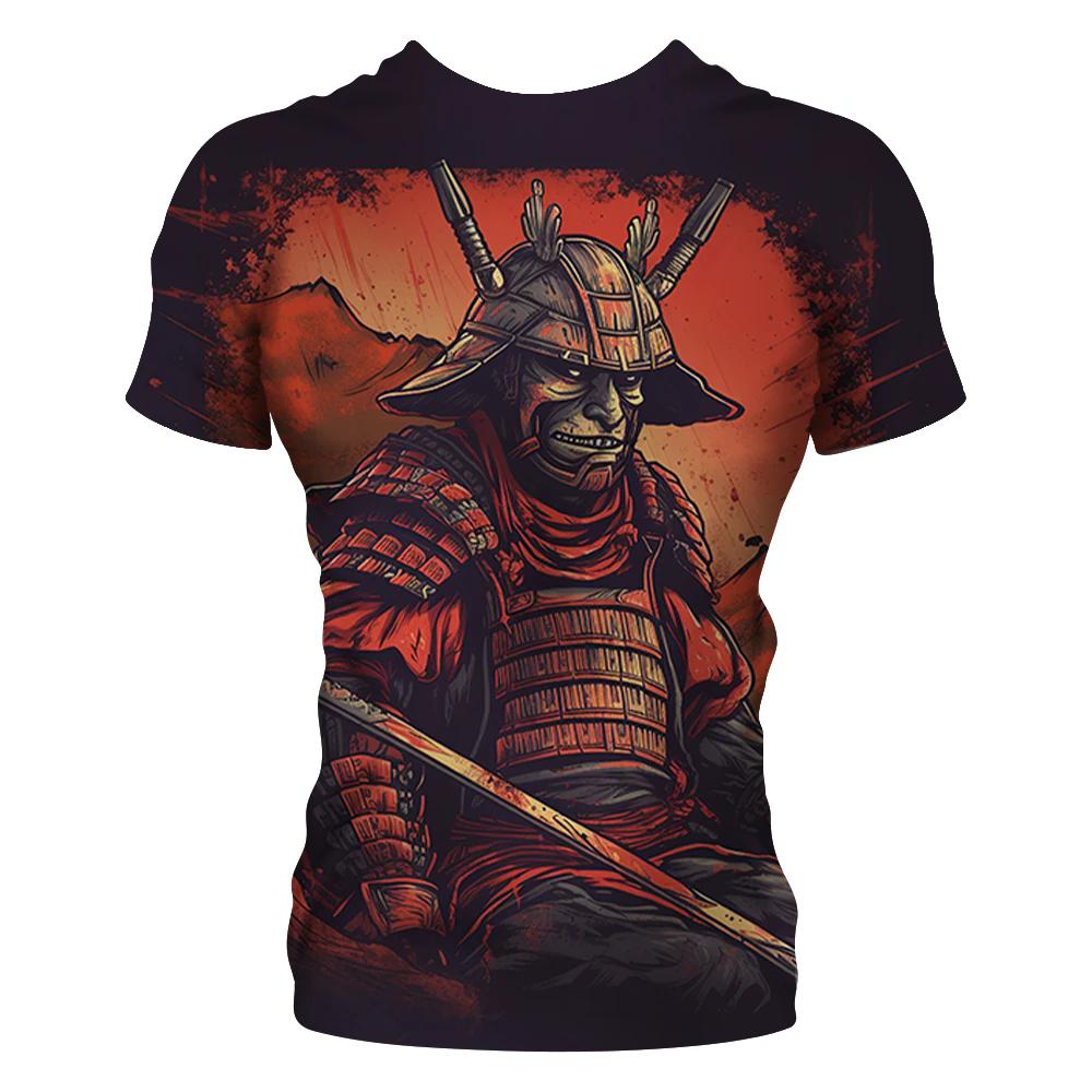Men's Round Neck T-shirt Japanese Samurai 3D Print Short Sleeve Casual Retro T Shirt Vintage Man’s Clothings