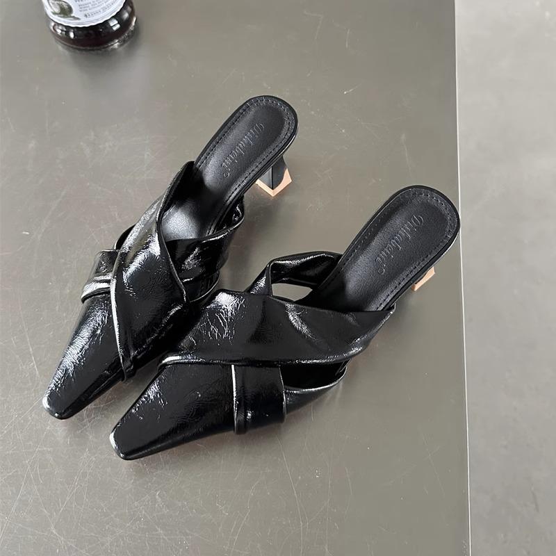 Muller shoes bag head half slippers women's 2025 spring and summer new fashion lazy outer wear soft leather breathable thick high heel sandals