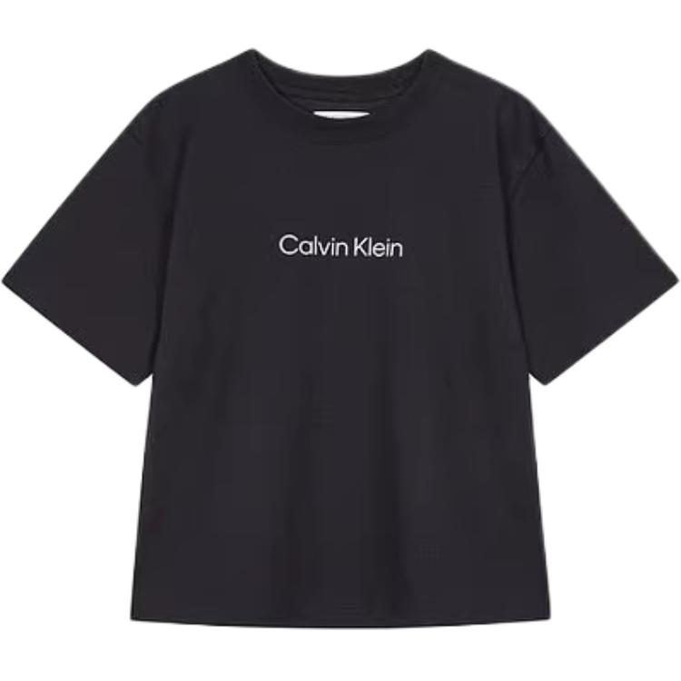 Calvin Klein Logo Drop Shoulder Pullover Round Neck Short Sleeve T-Shirt Women Tops Black 40WH113-UB1