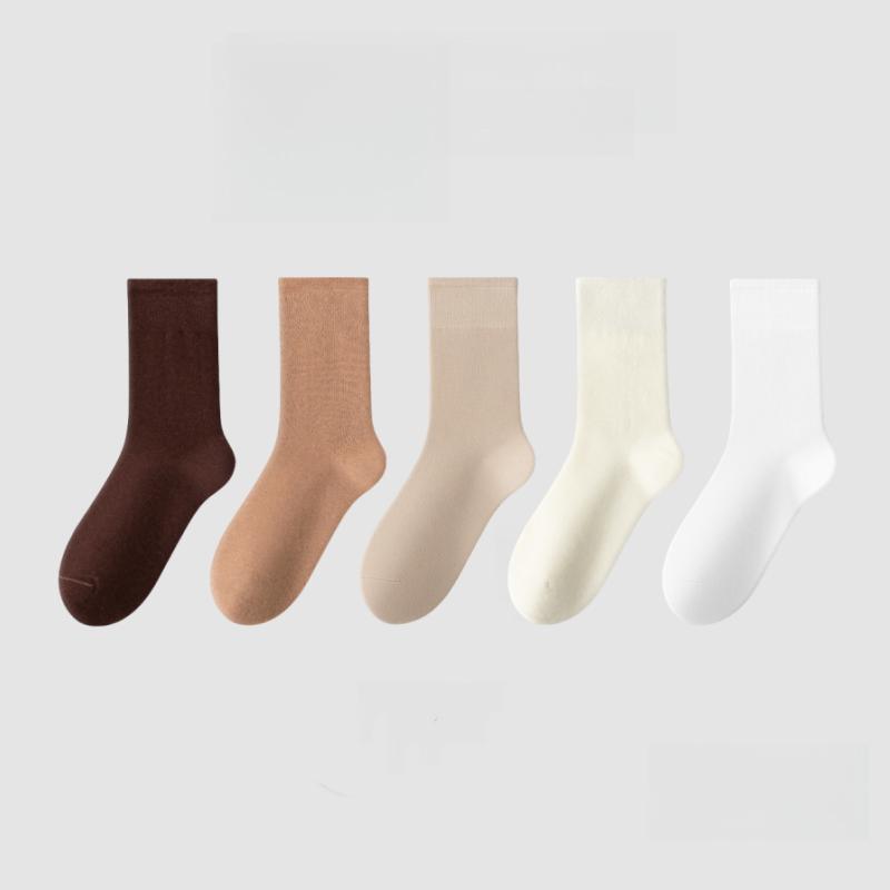 1/5 Pairs Cotton Socks Women Seamless Soft Crew Socks Medium Tube Long Loose Casual Solid Color Anti-Pilling Breathable