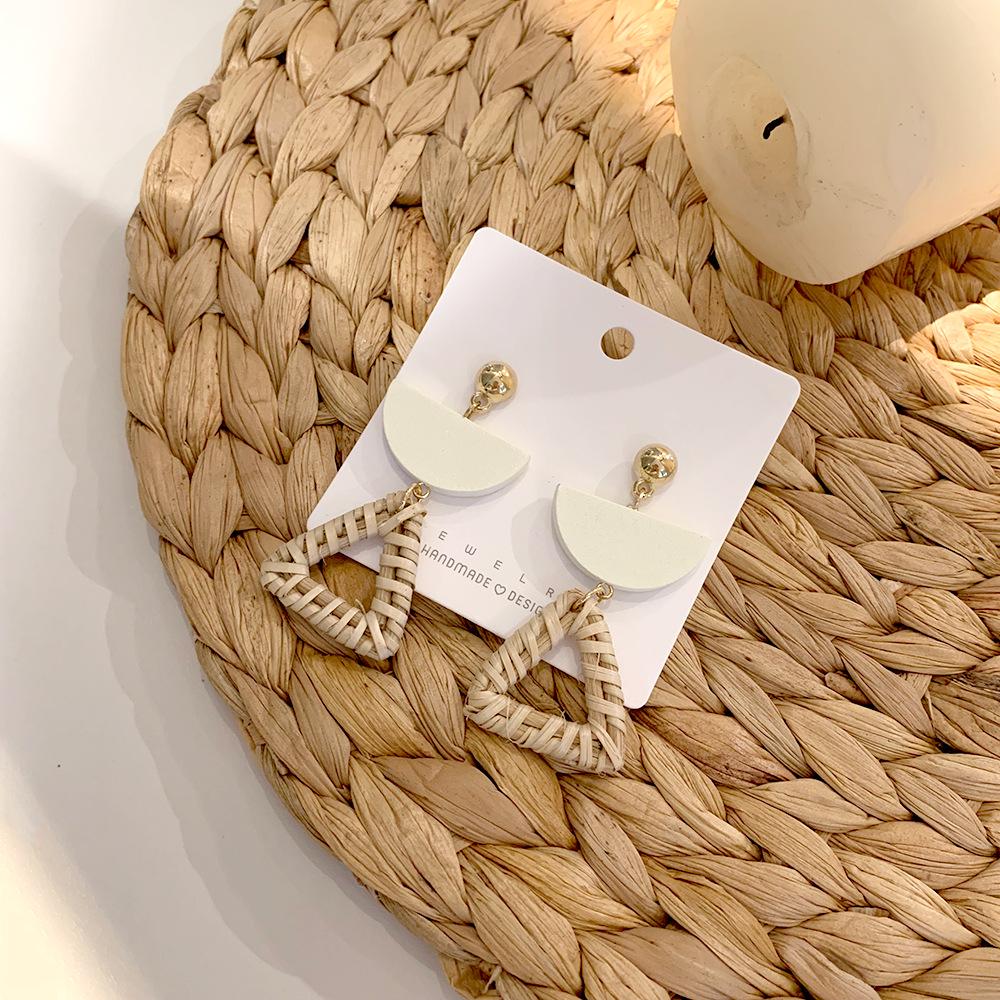 Rattan Diamant Geometrische Stroh Anhänger Ohrringe für Frauen