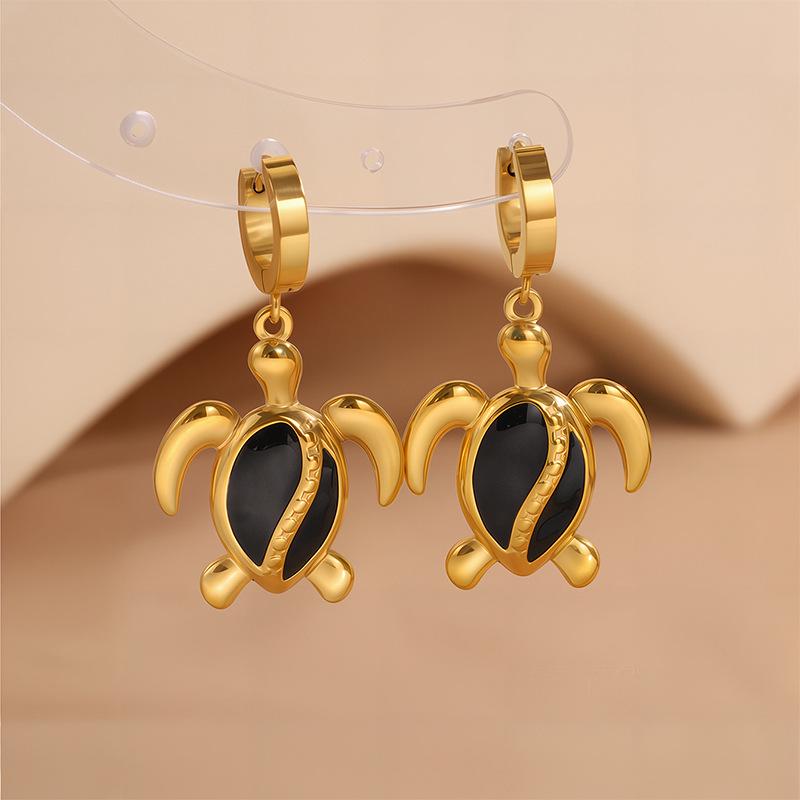 Ocean Style Sea Turtle Enamel Dangle Earrings - Women's Stainless Steel Luxury