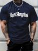Men's Summer 100 Cotton Fashionable Casual Loose Plus Size Los Angeles Letter Printed Sports Round Neck Short Sleeved 2D T-shirt