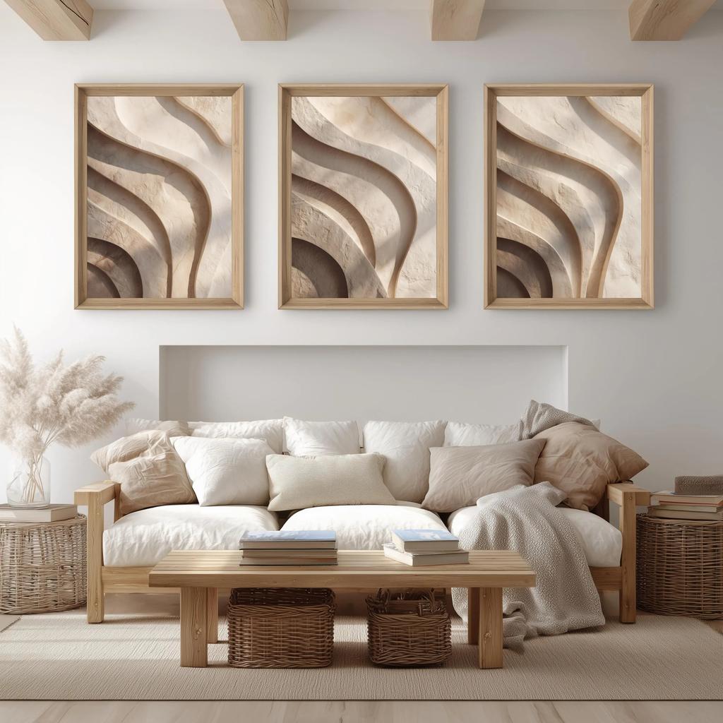 Set di 3 Stampe su Tela Astratte Neutre, Poster Artistici da Parete Texturizzati Moderni Japandi, Decorazione Minimalista per Soggiorno Camera da Letto Casa