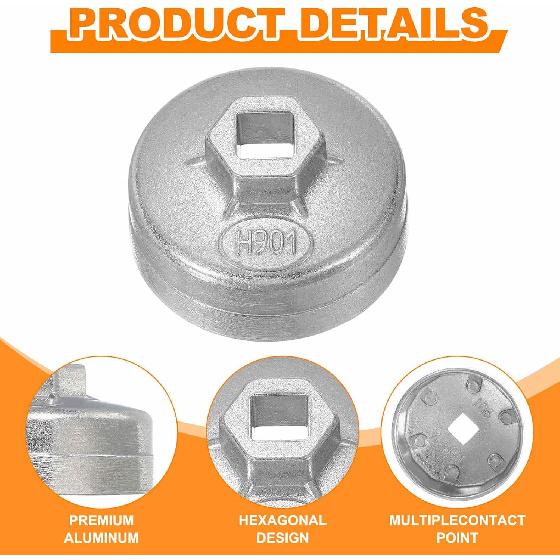 HARFINGTON Oil Filter Cap Wrench 14 Flute 65mm Inner Dia 1/2" Square Drive Aluminum Cup Type Drive Metric Oil Filter Socket Removal Tool for Engine