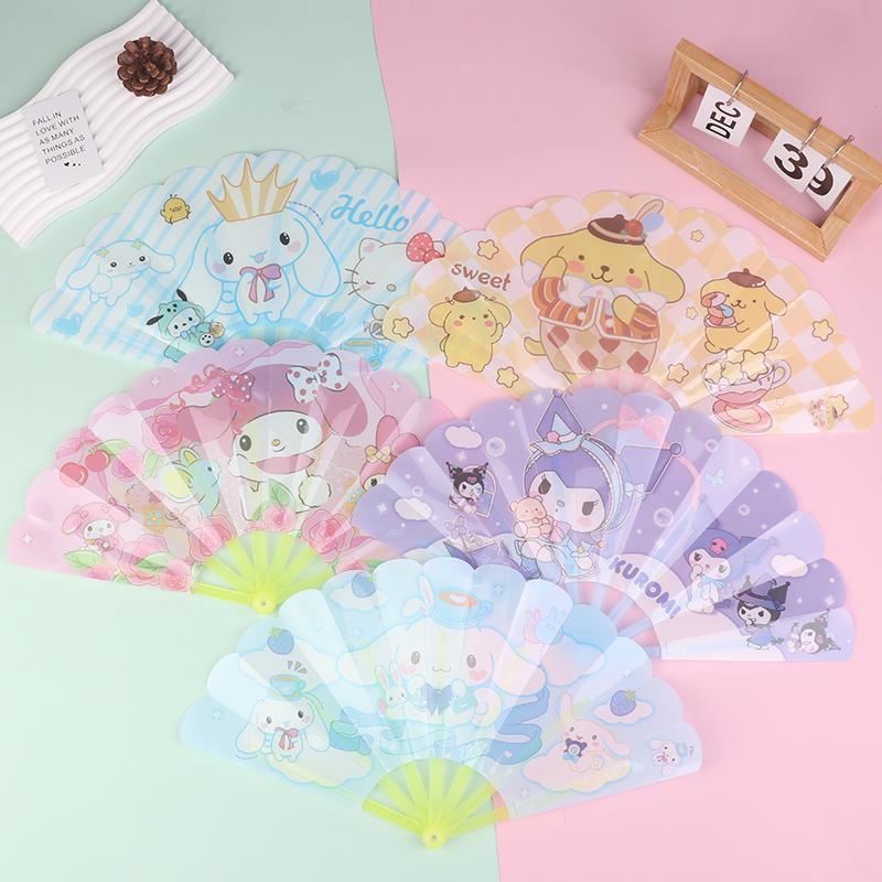 Cute Cartoon Anime Sanrio Kuromi My Melody Cinnamoroll Seven Fold Fan Portable Summer Folding Fan Gifts For Children Students