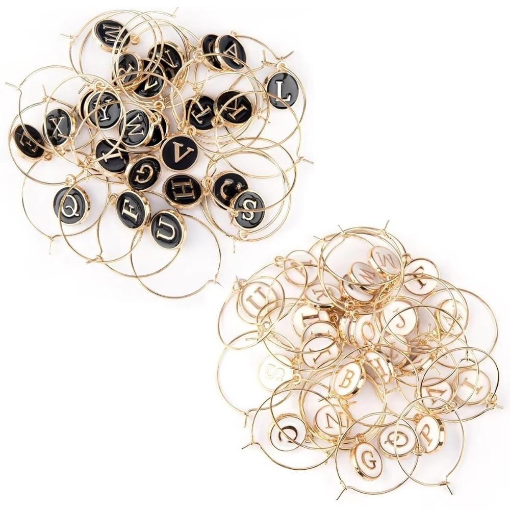 26Pcs DIY Wine Glass Charm Rings Letters Pendant Wine Glass Hoops Wedding Party Decor