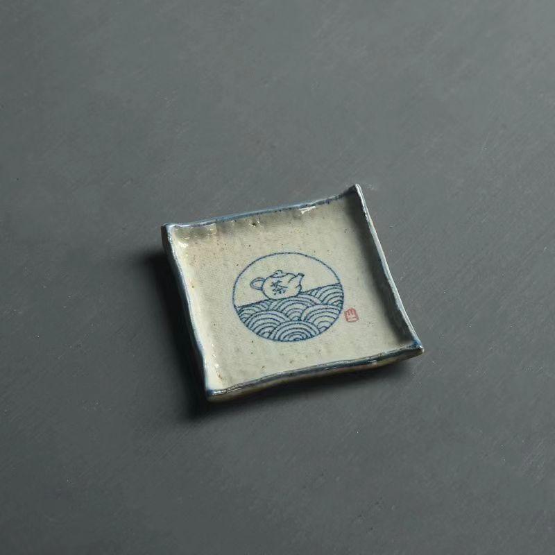 

Керамическая подставка для чая ручной работы, квадратная подставка для чашки, сине-белый фарфор, набор для чая Кунг-фу, стиль дзен