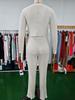 Solid Color Two-Piece V-Neck Short Knitted Cardigan Flared Pants