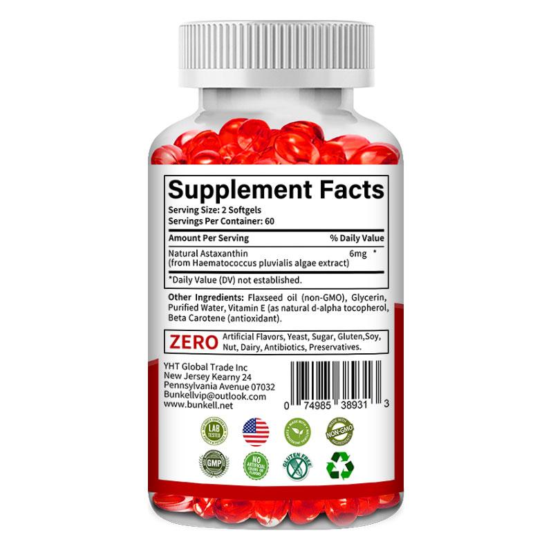 Bunkell Astaxanthin Softgels, Natural from Microalgae, with Natural Vitamin E and Beta Carotene, Premium Extra Strength, 120 Caps