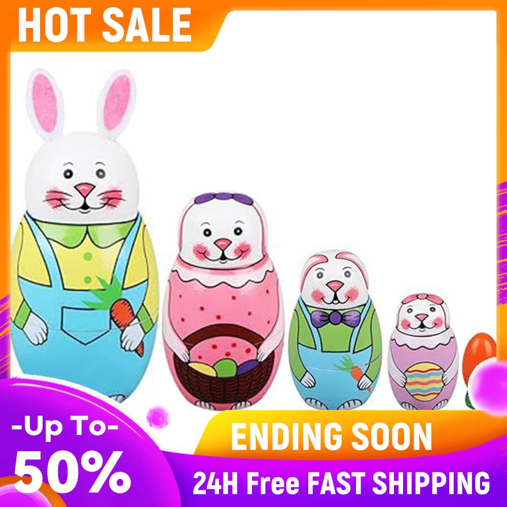 

Easter Bunny Russian Nesting Dolls Toys 5pcs Russian Matryoshka Animal Rabbit Wooden Matryoshka Dolls for Kids China Mainland