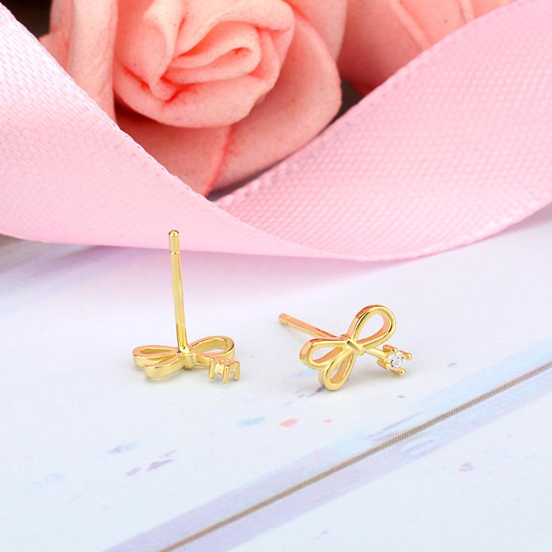 Beixi Silverware S925 Sterling Silver Gold Bowknot Stud Earrings - Simple, Sweet, and Small