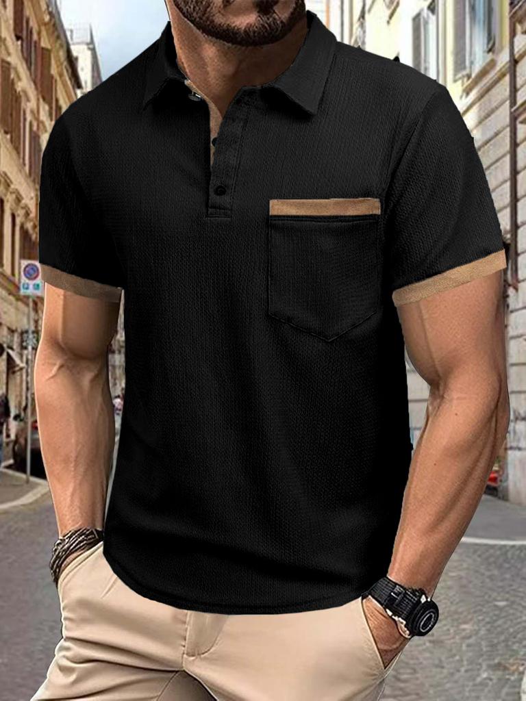 Men's Fashion Solid Polo Shirts Short Sleeve Turn-down Collar Soft Comfortable Simple T-shirt Top