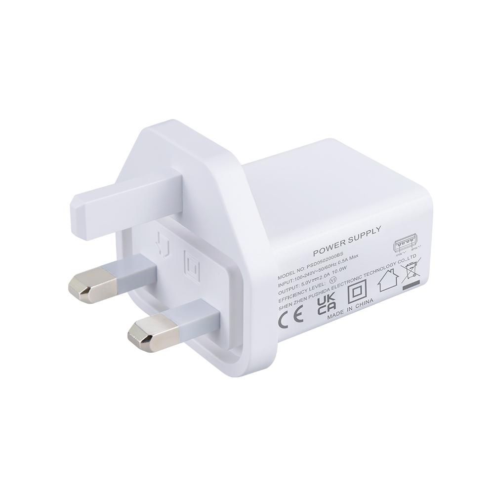 10W UK Plug UKCA Certified Wall Adapter Charger USB Power Adapter 5V 2A Fast Charging for IPhone Mobile/Laptop ABS Material