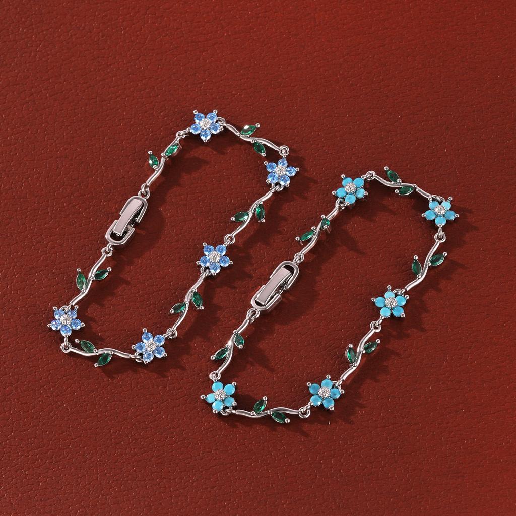 Elegant Multiple Color Flower Charm Zircon Branch Leaf Bracelet Dopamine Niche Sense 18K Gold Plated Women's Bangle Gifts 2