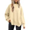 Women's Fashion Round Neck Long Sleeve Sweater Knitted Side Slit Pullover