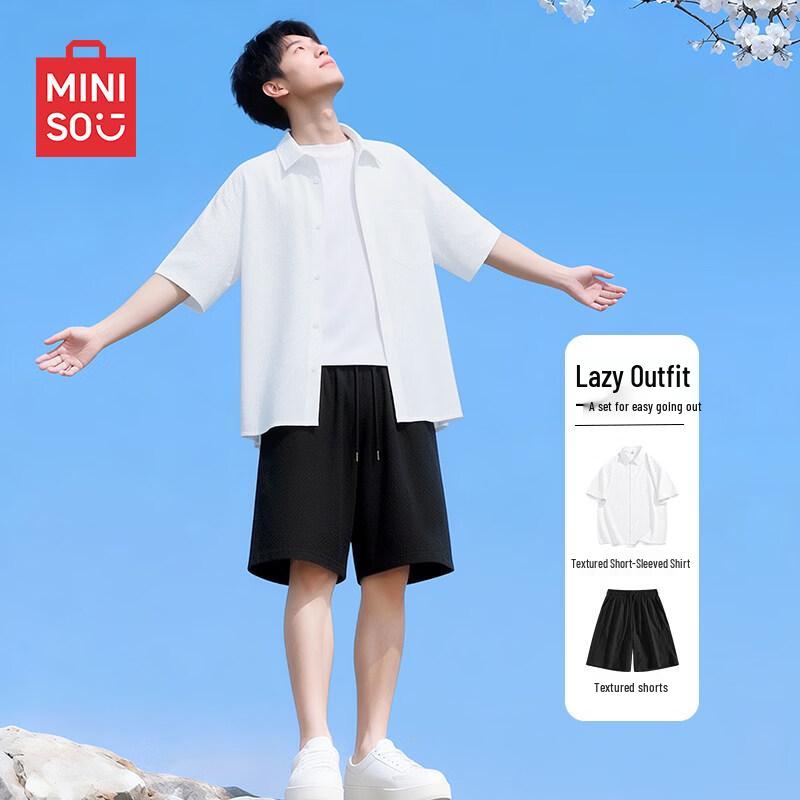 MINISO Men s Water-Resistant Short Sleeve Shirt & Shorts Set M