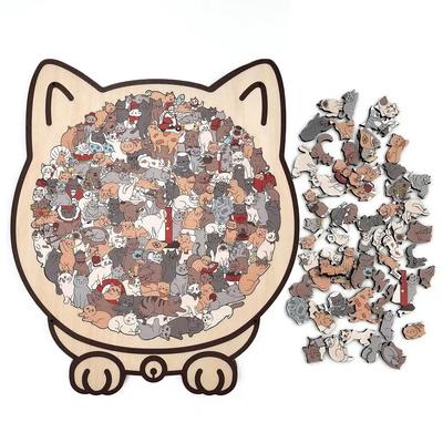 135pcs Cat-shaped Wooden Jigsaw Puzzle Unique Irregular Puzzle Pieces Game Birthday Xmas Gifts for Cat Lovers Home Decorations