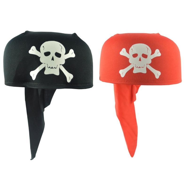 Hot Girls Skull Print Bandana Pirate Kerchief with Lovely Skull Print Turban Halloween Head Wrap Lovely Hair Kerchief