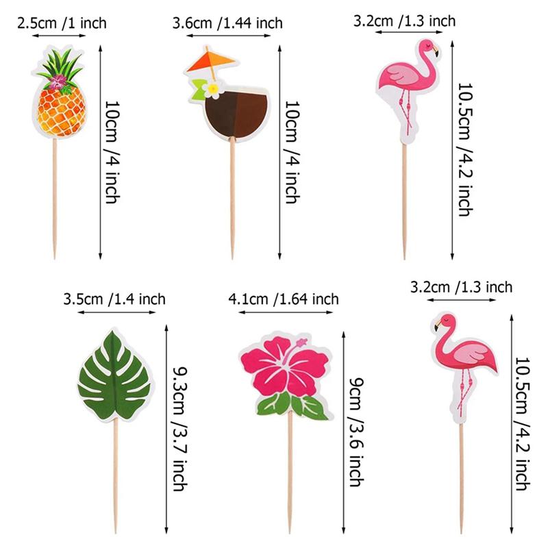 24Pcs Hawaiian Cupcake Decoration Flamingo Pineapple Palm Leaf Toothpick Tropical Summer Beach Birthday Party Cake Decoration