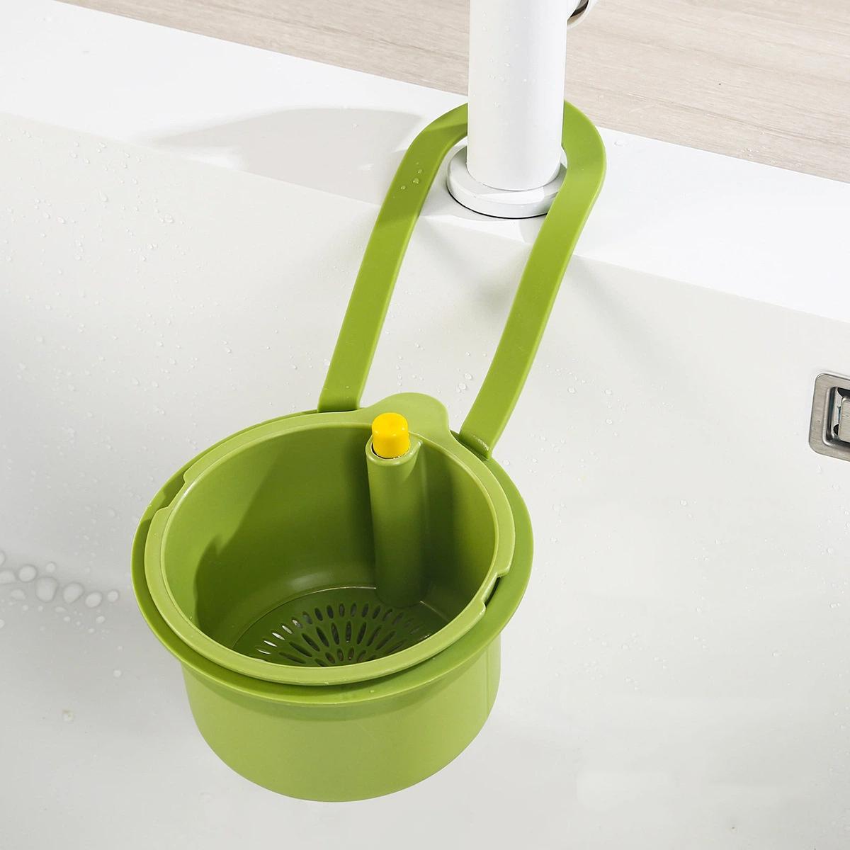 

1Pc Plastic Kitchen Hanging Sink Drain Basket Automatic Dump Kitchen Sink Waste Collector Removable Bottom for Easy Installation зелёный