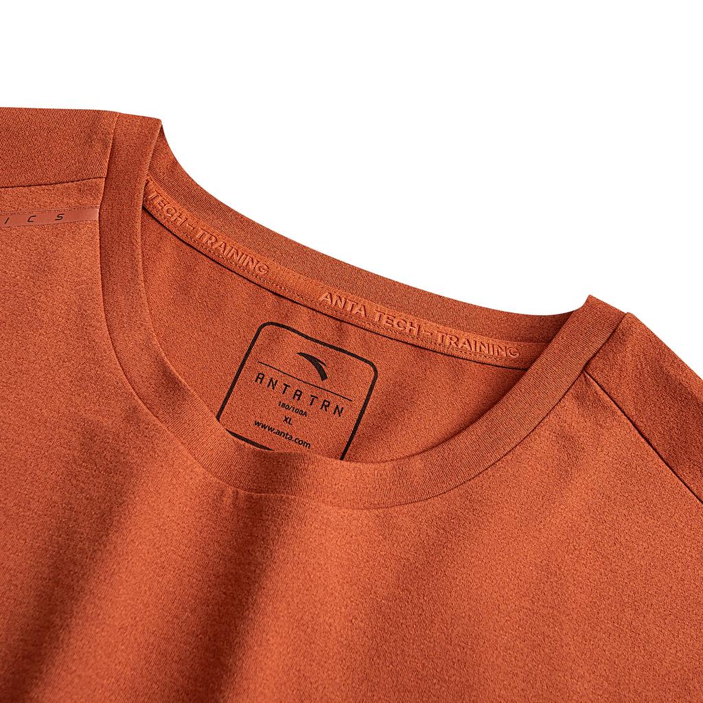 Anta Training Short Sleeve Knit Shirt Summer Sports T-Shirt Men tops Tea-Brown Orange 952627106-3