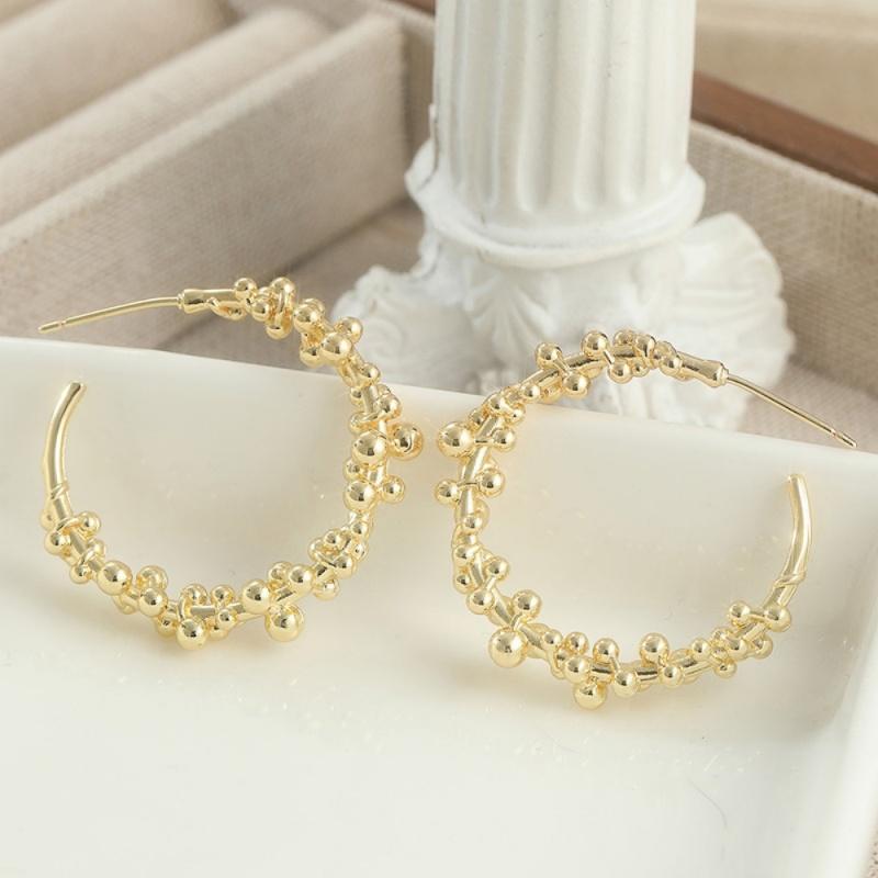 Modern Gold Color Bead Hoop Earrings for Women Luxury Wedding Party Fashion Metal Accessories Statement Daily Jewelry