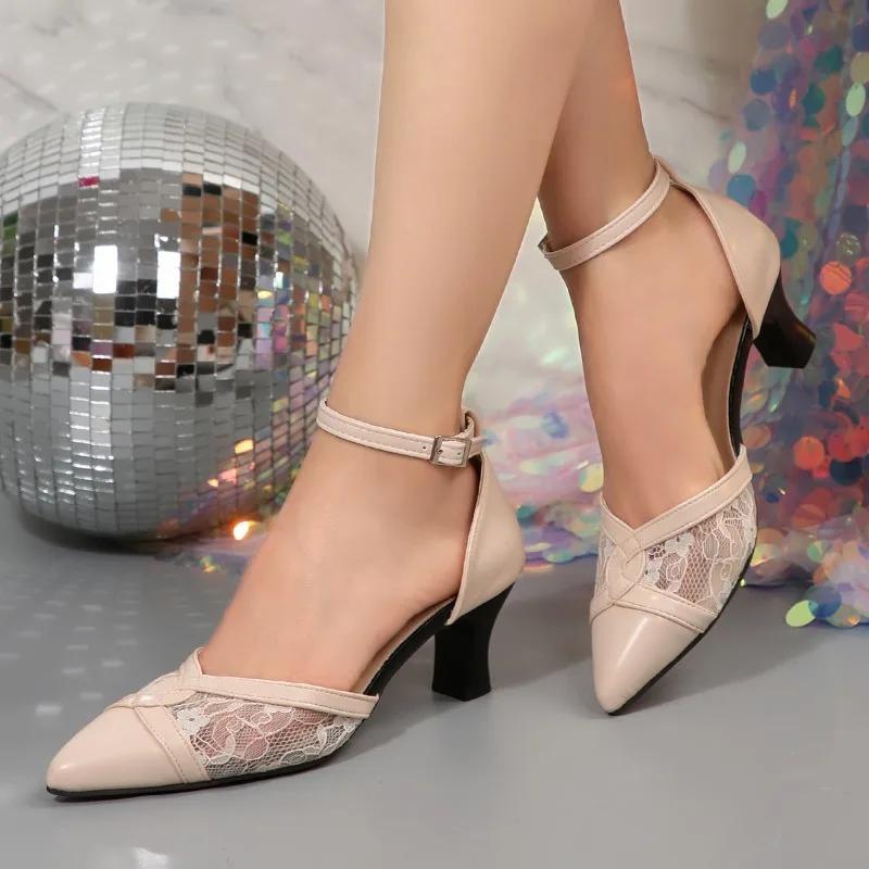 Fashion New High Heels Women Sandals 2025 Summer Mesh Embroider Elegant Pointed Ladies Slingback Party Wedding Bridal Dress Shoes Woman