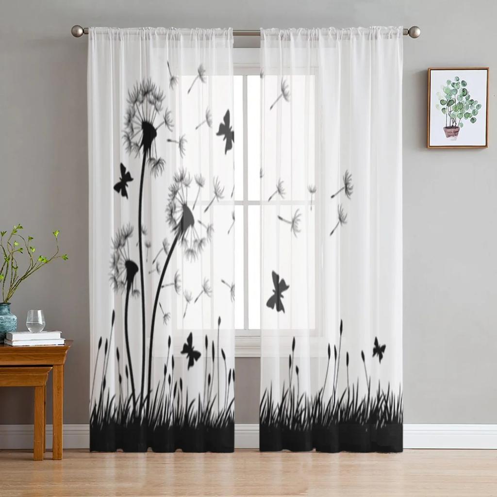 Eng Løvetann Blomst Sommerfugl Tyll Gardiner til soverom Boliginnredning Stue Kjøkken Voile Gardiner for blinde gardiner