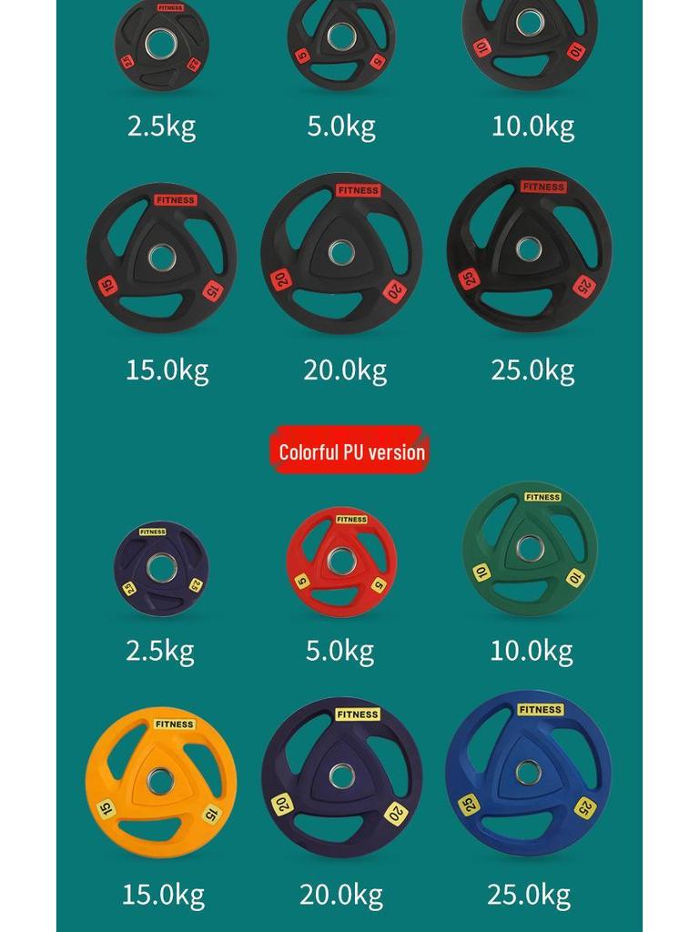 Colored PU Barbell Plates with Rubber Coating and Hand Grips for Weightlifting and Competition