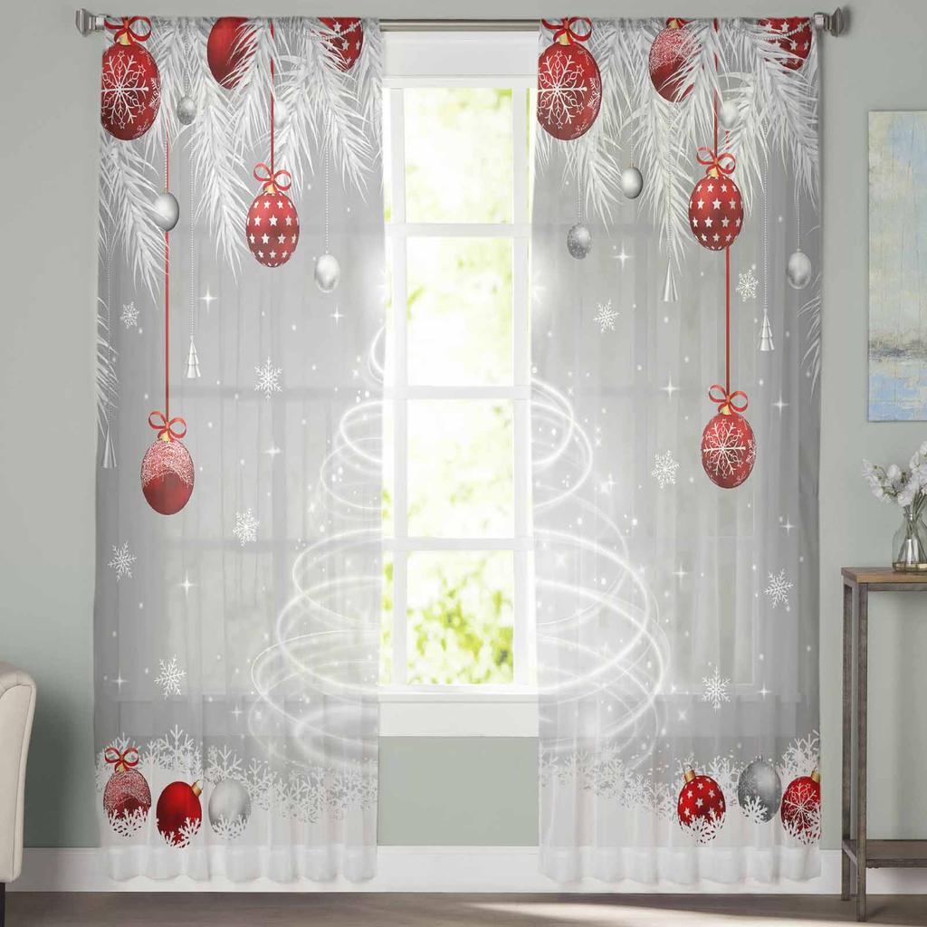 Boże Narodzenie i Zima Srebrne Liście Cedru Zasłony Do Salonu Sypialni Dekoracja Domu Okno Voile Tiul Zasłony Zasłony