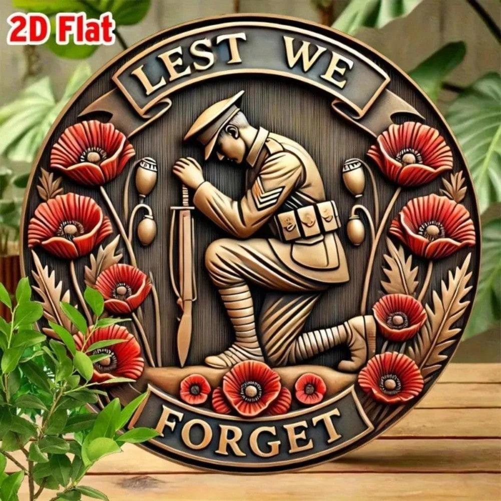 Vintage Metal Tin Sign WWII Soldier Military Wall Decor Plaque