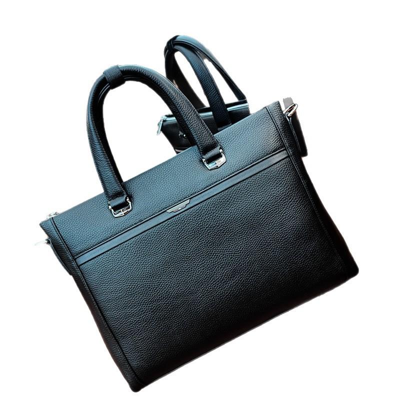 Genuine Leather Men's Handbag, Cowhide Computer Bag, Simple and Large-capacity Single-shoulder Briefcase