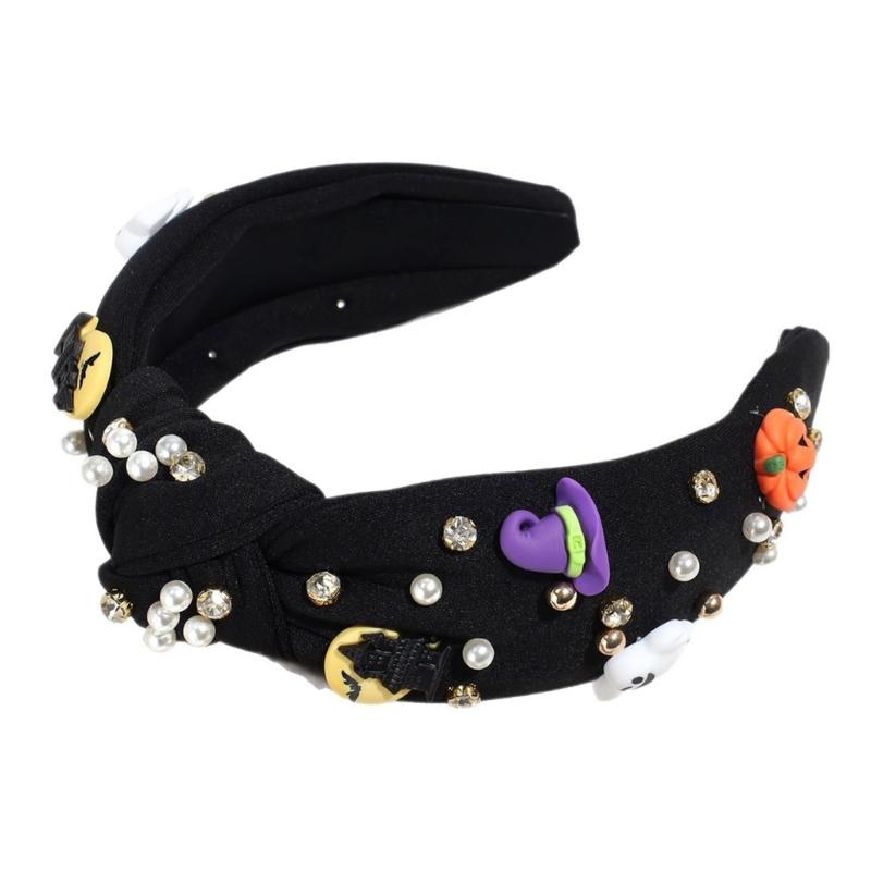 

Soft Fabric Halloween Headpiece Pumpkin Witch Bat Theme For Multi Role Costume Transformations Cosplay Headband чорний