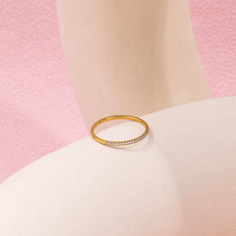 18K PVD Gold Plated Stainless Steel Rings Tarnish-Free Waterproof Simple Dainty CNC CZ Pinky Micro Pave for Party Fine Jewelry