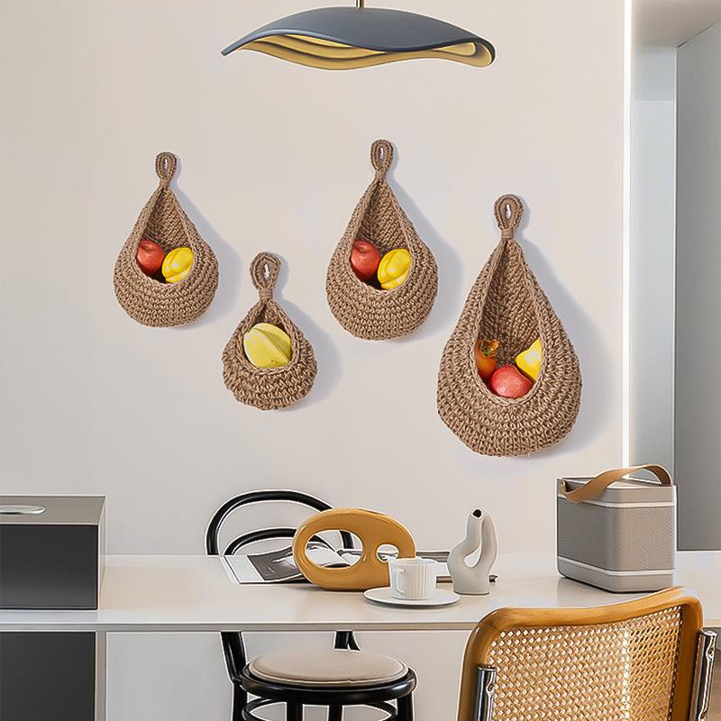 Wall-mounted Vegetable Storage Fruit Basket Bird's Nest Wall Hanging Water Drop Net Bag Handmade Cotton Rope Woven Wall Hanging