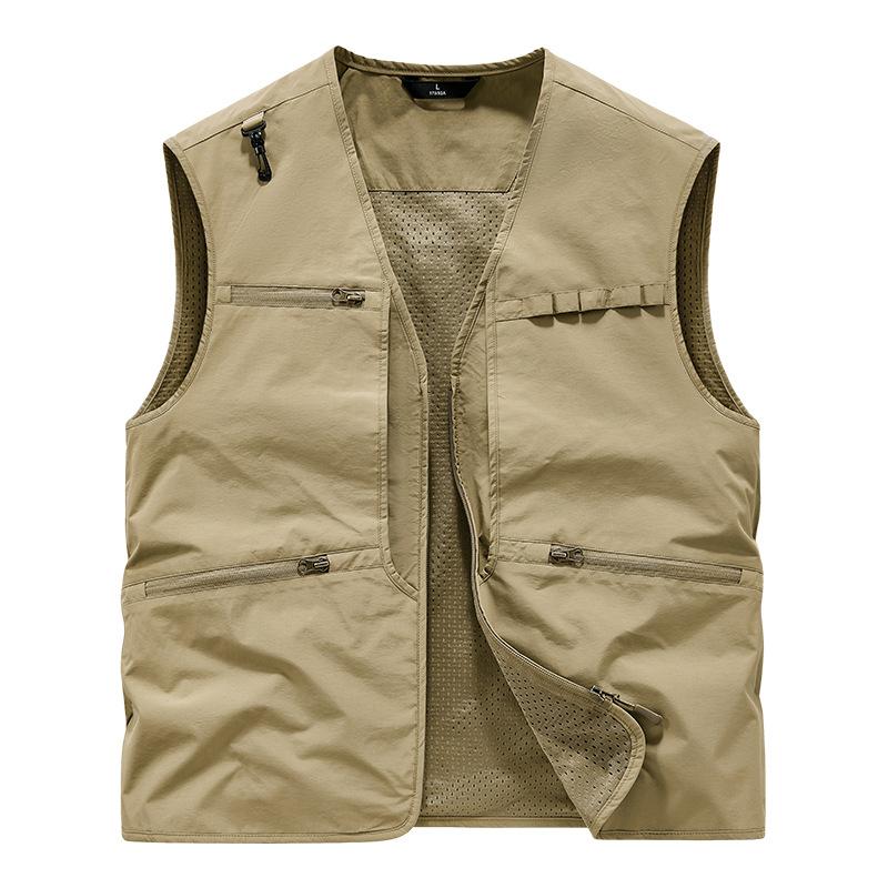 Męski płaszcz outdoorowy z dekoltem w serek, szybkoschnący, z wieloma kieszeniami, odzież robocza, podkoszulka