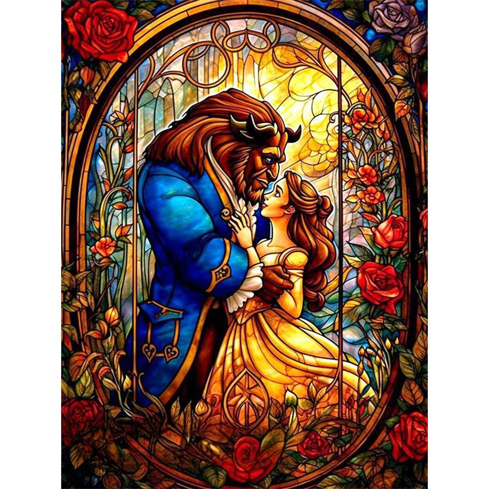 

Disney Diamond Painting Beauty and The Beast Stained Glass Art Painting Diamond Mosaic Cross Stitch Diamond Inlaid Room Decoration Gift Round 20x30cm