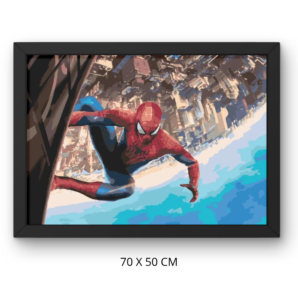 Obraz Do Malowania Po Numerach Z Ramą Spiderman Nad Miastem Marvel 70X50 Cm